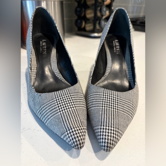 Ralph Lauren Black/White Plaid Office Heels Size 8 - Picture 6 of 7